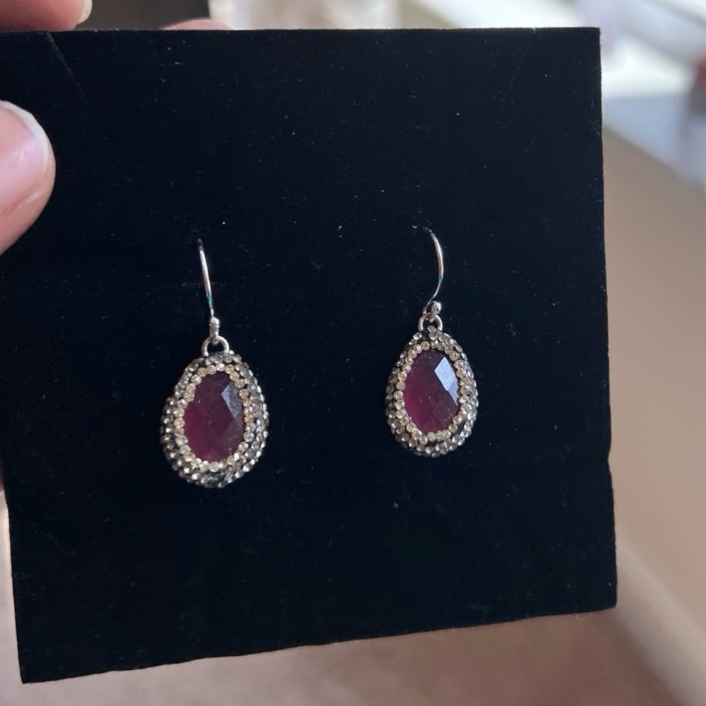 Gorgeous Ruby Crystal Hematite Finish Dangle Drop… - image 2